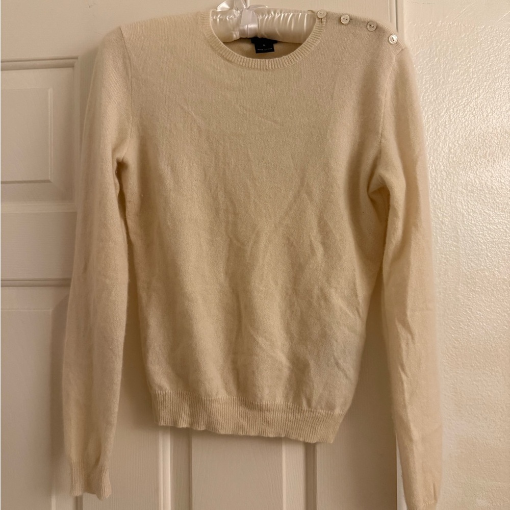 Ralph Lauren Cashmere Cream Crewneck Sweater with Shoulder Buttons
